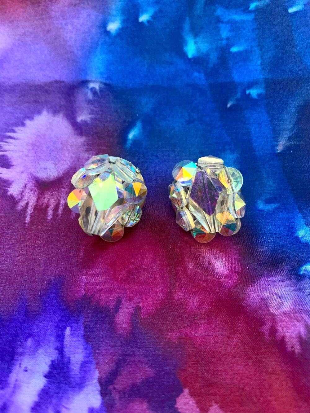 Iridescent cluster clip on earrings